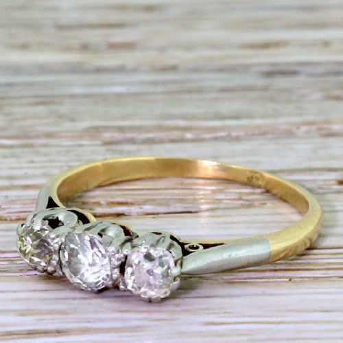 Art Deco 0.85 Carat Old Cut Diamond Trilogy Ring, Circa 1925
