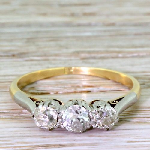fig 1. Art Deco 0.85 Carat Old Cut Diamond Trilogy Ring, circa 1925