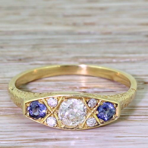 Art Deco 0.50 Carat Diamond & Sapphire Trilogy Ring, Circa 1920
