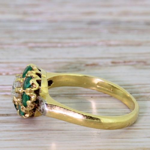 fig 2. Mid Century 0.30 Carat Old Cut Diamond & Emerald Target Cluster Ring, circa 1950