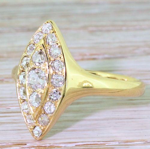 Art Deco 0.50 Carat Old Cut Diamond Navette Cluster Ring, Dated 1921
