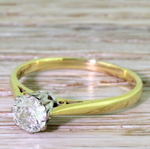 Art Deco 0.55 Carat Old Cut Diamond Solitaire Engagement Ring, Circa 1940
