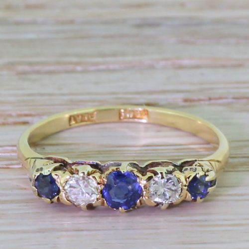 fig 1. Mid Century Sapphire & Diamond Five Stone Ring, circa 1950