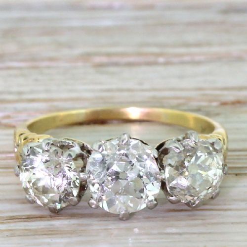 fig 1. Art Deco 2.59 Carat Old Cut Diamond Trilogy Ring, circa 1915
