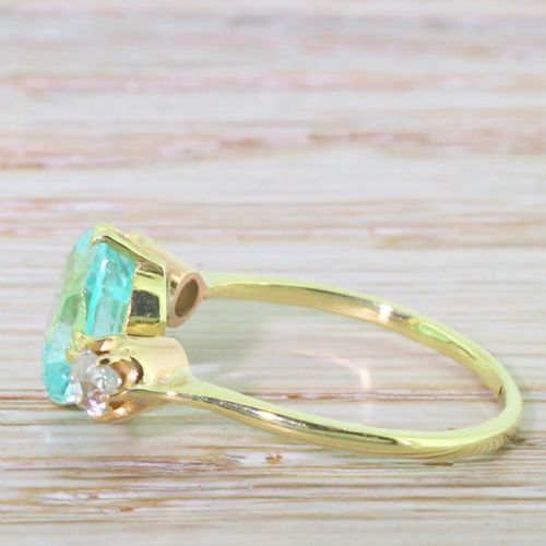 fig 2. Victorian 2.90 Carat Paraiba Tourmaline & Old Cut Diamond Trilogy Ring, 18k Gold