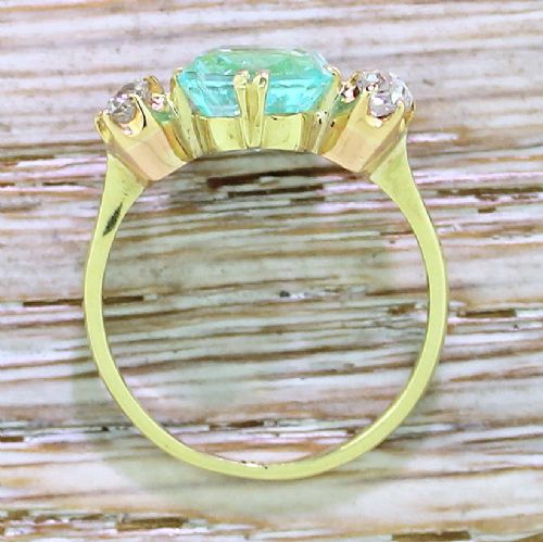 fig 3. Victorian 2.90 Carat Paraiba Tourmaline & Old Cut Diamond Trilogy Ring, 18k Gold
