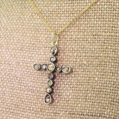 Georgian 0.70 Carat Rose Cut Diamond Cross Pendant, Circa 1820
