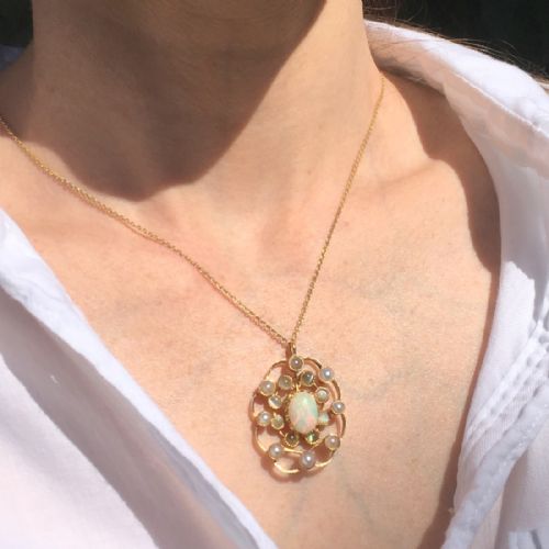 fig 1. Art Deco Opal, Natural Pearl & Cat’s Eye Pendant, circa 1930
