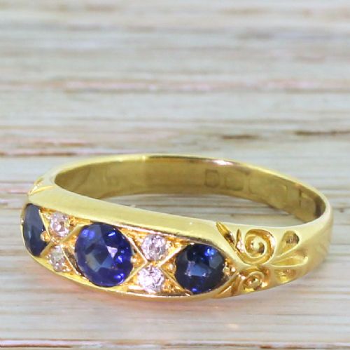 Edwardian 0.50 Sapphire & Old Cut Diamond Ring, Dated 1908
