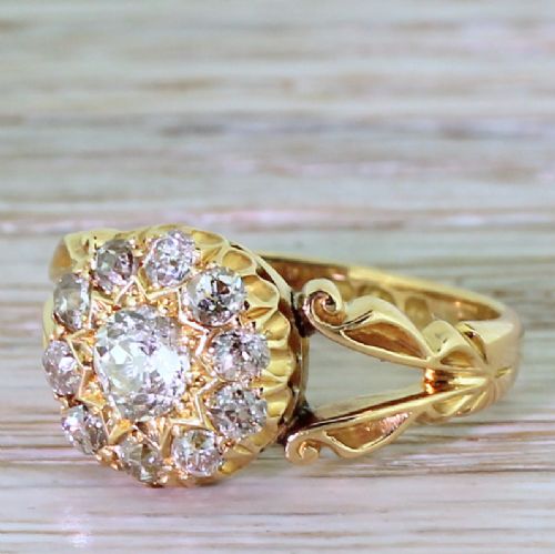 Edwardian 0.85 Carat Old Cut Diamond Cluster Ring, Chester, Dated 1903
