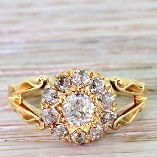 fig 1. Edwardian 0.85 Carat Old Cut Diamond Cluster Ring, Chester, dated 1903