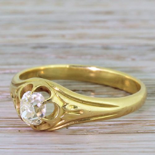 Victorian 0.59 Carat Old Cut Diamond Solitaire Engagement Ring, Circa 1900
