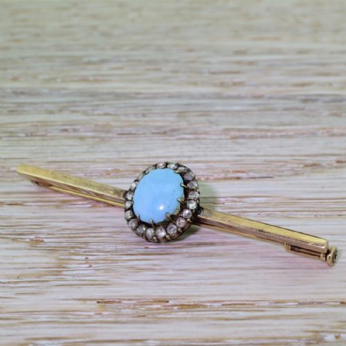 Victorian Turquoise & Rose Cut Diamond Bar Brooch, Circa 1890
