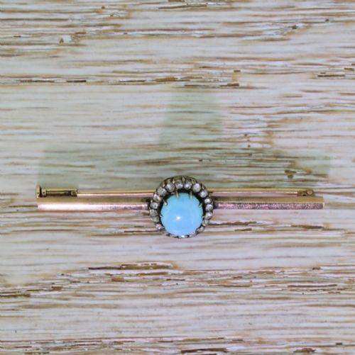 fig 1. Victorian Turquoise & Rose Cut Diamond Bar Brooch, circa 1890
