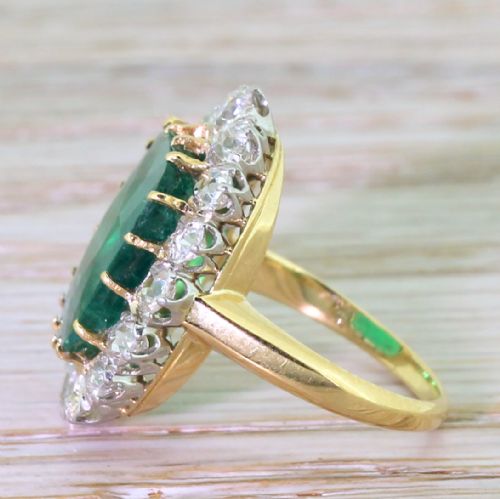 fig 2. Art Deco 5.08 Carat Colombian Emerald & Old Cut Diamond Cluster Ring, circa 1935
