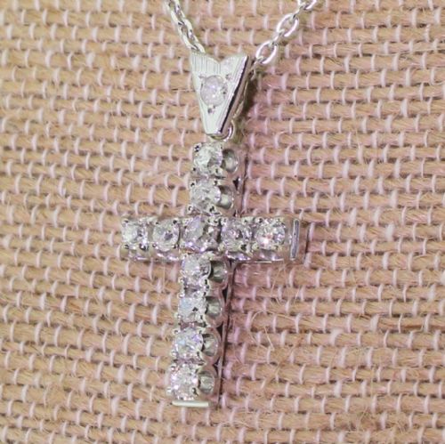 Mid Century 1.45 Carat Old Cut Diamond Cross Pendant, Circa 1945
