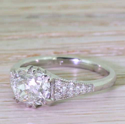 Art Deco 1.39 Carat Old Oval Cut Diamond Engagement Ring, Circa 1940
