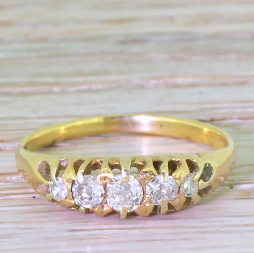 fig 1. Victorian 0.28 Carat Old Cut Diamond Five Stone Ring, circa 1900