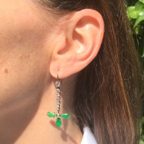 fig 1. Retro Jade & 0.88 Carat Old Cut Diamond Drop Earrings, 1950
