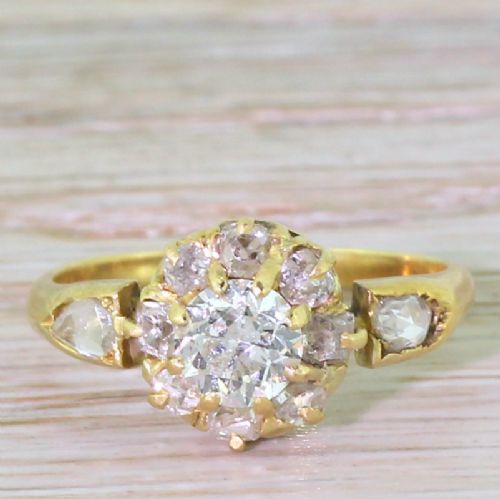 fig 1. Victorian 1.00 Carat Old Cut Diamond Target Cluster Ring, circa 1900