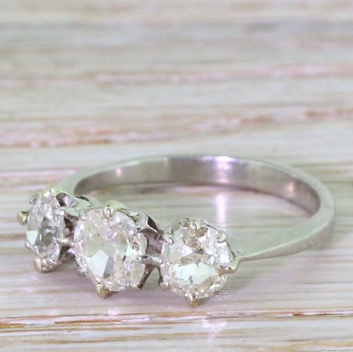 Art Deco 1.50 Carat Old Cut Diamond Trilogy Ring, 1940
