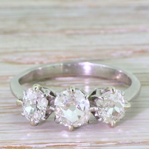 fig 1. Art Deco 1.50 Carat Old Cut Diamond Trilogy Ring, 1940