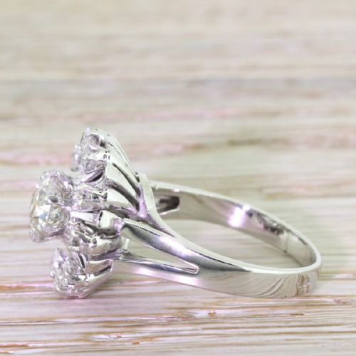 fig 2. Retro 1.25 Carat Old European Cut Diamond “Sunburst” Ring, French, 1950
