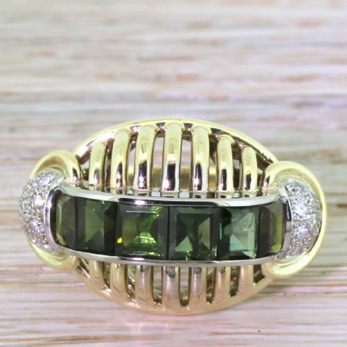 fig 1. Retro Green Tourmaline & Diamond Cocktail Ring, circa 1945