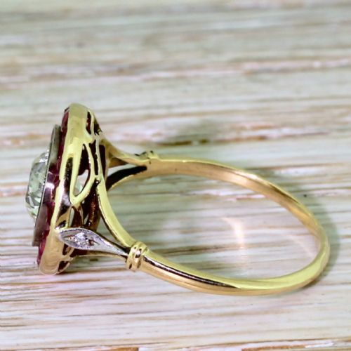 fig 2. Art Deco 1.06 Carat Old Cut Diamond, Black Enamel & Ruby Target Ring, circa 1915