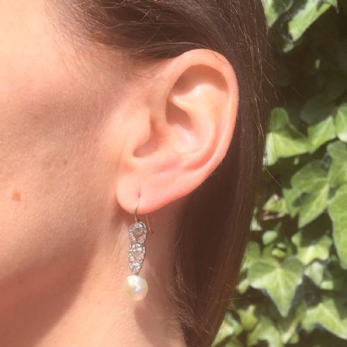 fig 1. Art Deco Natural Pearl & Old Cut Diamond Earrings, circa 1920
