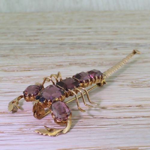 Early 20th Century 5.50 Carat Almandine Garnet Scorpion Brooch, Circa 1925
