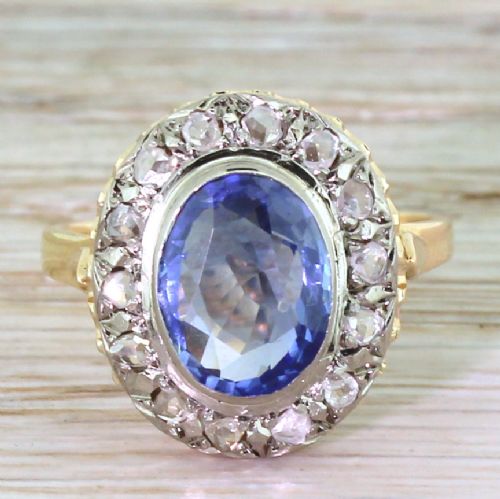 fig 1. Art Deco 2.70 Carat Natural Ceylon Sapphire & Rose Cut Diamond Ring, circa 1935
