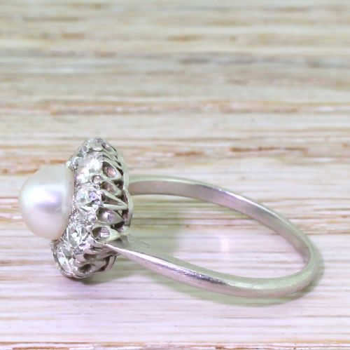 fig 2. Art Deco Natural Pearl & 1.40 Carat Old Cut Diamond Cluster Ring, circa 1920

