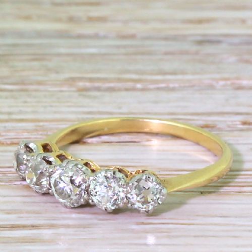 Edwardian 1.50 Carat Old Cut Diamond Five Stone Ring, Circa 1910
