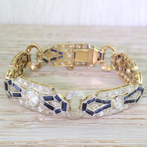 fig 1. Art Deco Old Cut Diamond & Baguette Cut Sapphire Bracelet, Boxed, circa 1915
