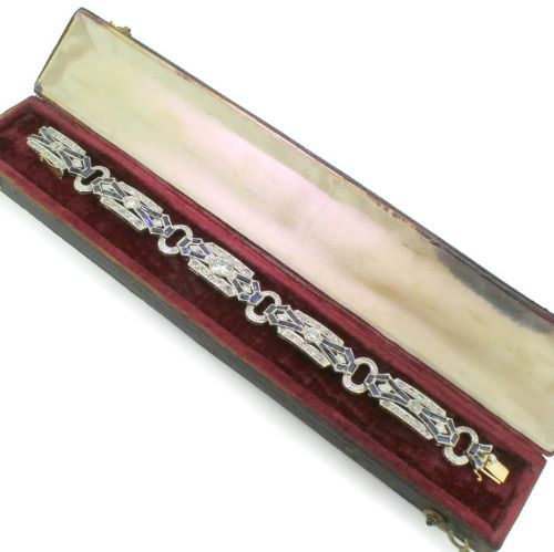fig 2. Art Deco Old Cut Diamond & Baguette Cut Sapphire Bracelet, Boxed, circa 1915
