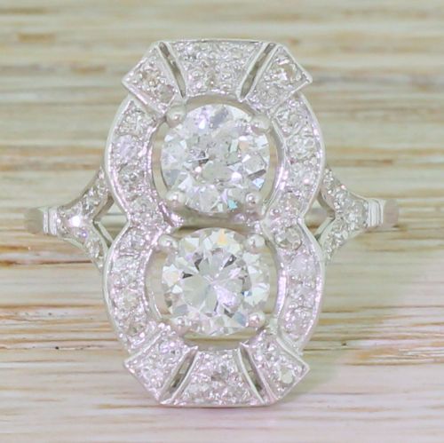 fig 1. Art Deco 2.00 Carat Old Cut Diamond Two Stone Cluster Ring, circa 1915