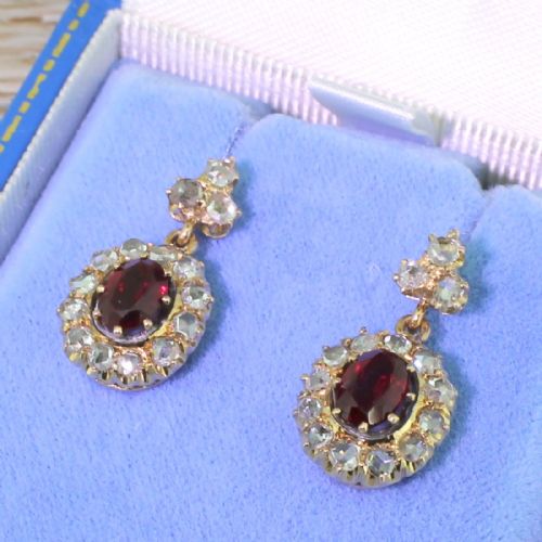 Victorian Ruby & Rose Cut Diamond Cluster Earrings, Circa 1900
