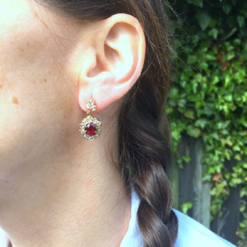 fig 1. Victorian Ruby & Rose Cut Diamond Cluster Earrings, circa 1900