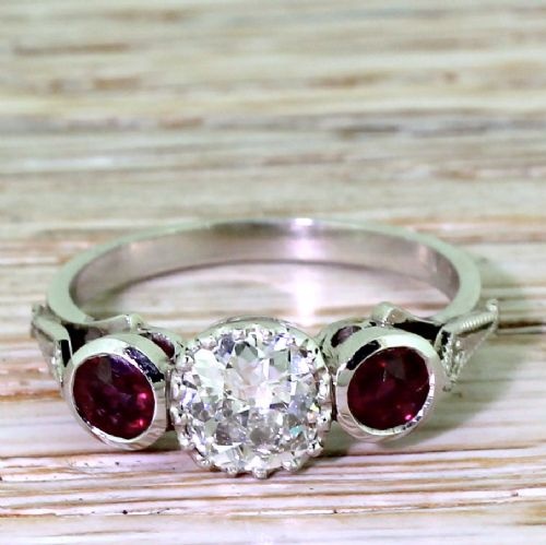 fig 1. Art Deco 0.75 Carat Old Cut & Ruby Trilogy Ring, circa 1915