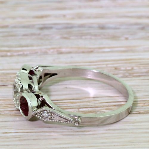 fig 2. Art Deco 0.75 Carat Old Cut & Ruby Trilogy Ring, circa 1915