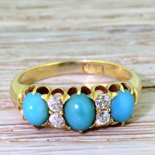 fig 1. Victorian Turquoise & Old Cut Diamond Three Stone Ring, circa 1900