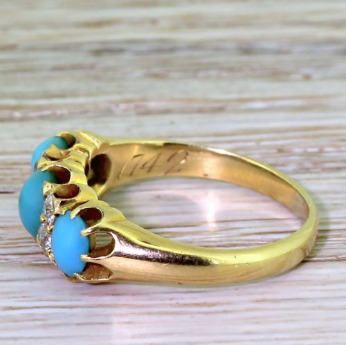 fig 2. Victorian Turquoise & Old Cut Diamond Three Stone Ring, circa 1900