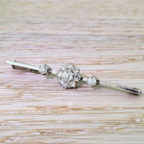 Art Deco 0.70 Carat Old Cut Diamond Cluster Pin Brooch, Circa 1935
