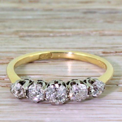 fig 1. Art Deco 0.80 Carat Old Cut Diamond Five Stone Ring, circa 1940