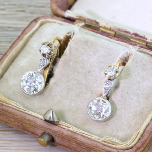 Edwardian 2.38 Old Cut Diamond Drop Earrings, Circa 1910
