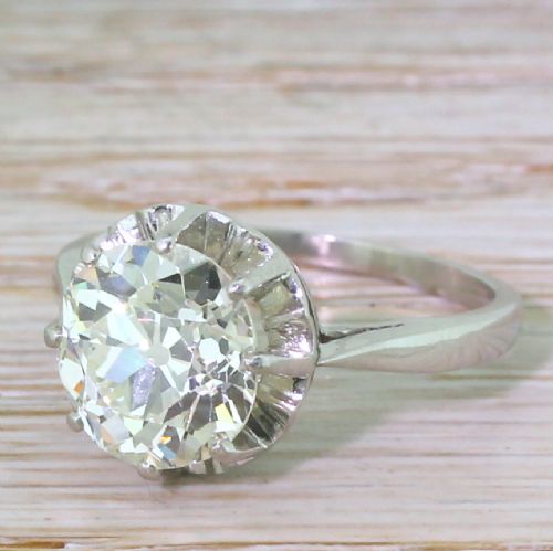 Art Deco 3.22 Carat Old Cut Diamond Engagement Ring, French, Circa 1930
