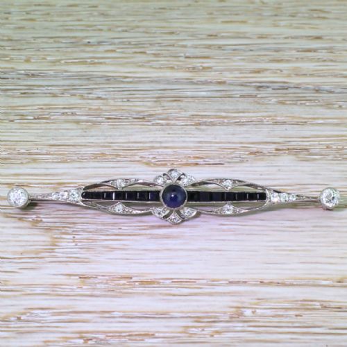 fig 1. Art Deco Sapphire & Old Cut Diamond Bar Brooch, circa 1935
