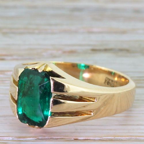Victorian 1.60 Carat Rectangular Cut Emerald Solitaire Ring, Circa 1900
