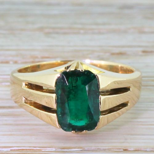fig 1. Victorian 1.60 Carat Rectangular Cut Emerald Solitaire Ring, circa 1900